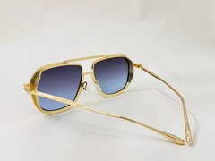 Square Gold Metal Frame Gradient Blue Lens Sunglasses Lightweight Solid Men