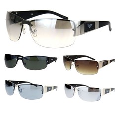 Mens Metal Frame Rimless Rectangular European Designer Fashion Warp Sunglasses
