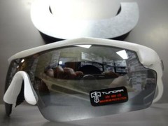 WRAP AROUND SPORT CYCLING BASEBALL FISHING SUN GLASSES White Frame Mirror Lens