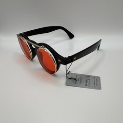 All Round Sunglasses Black Plastic/Metal Frame Red Tinted Plastic Lenses UV400