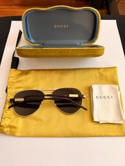 Gucci GG1163S 001 Aviator Sunglasses Gold Gray Lens w/ Case Pouch Cloth EUC