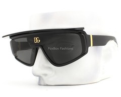 Dolce & Gabbana Sunglasses DG 6177 501/87 Shiny Black Visor Gold Logo w/case