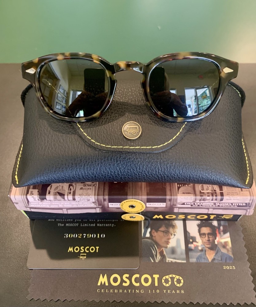 MOSCOT ORIGINALS NYC LEMTOSH  TORTOISE 44mm Round Sunglasses with G-15 Lenses. 