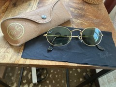 Ray Bans Oval Metal Sunglasses Gold Frame Green Lens with Case Free Shipping New