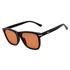 RHO – Classic Large Horn Rimmed Gloss Black Sunglasses Orange Lens