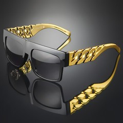 Kleo Square Frame Rapper Celebrity Hip Hop Glasses Gold Vintage Men Sunglasses