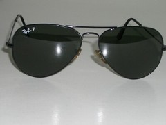58[]14mm RAY BAN RB3025 002/58 3P SHINY BLACK POLARIZED AVIATOR SUNGLASSES MINT