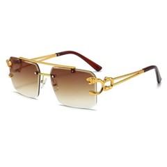 Men’s Women’s Luxury Rimless Rectangle Gradient Brown Tint Lens Sunglasses