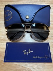 WDW 50th Ray-Ban ORB3025 Aviator Metal Gold Frame Polarized Blue Glass 135mm UV