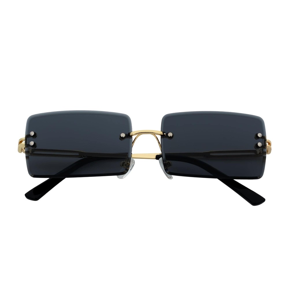 PREMIERE – Luxury 90s Small Metal Rimless Rectangle Sunglasses Gold Smoke Tint