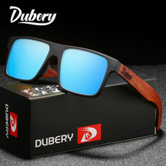 DUBERY Men Women Wood Polarized Square Sunglasses Wooden Temple Outdoor Glasses