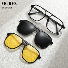 3 in 1 Magnetic Clip On Polarized Sunglasses Men Square Fashion Glasses Frames