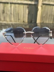 Cartier Heart lens Gold Frame Diamond Cut W/ Diamonds blue/pink Tint