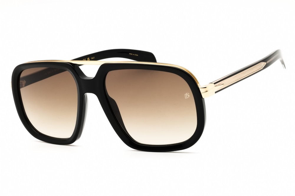 DAVID BECKHAM DB 7101S 2M2 HA Sunglasses Black Gold Frame Brown Lenses 57mm