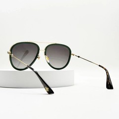 Gucci GG0062S 003 Aviator Sunglasses in Green/Red Stripe/Gold and Gray Lens