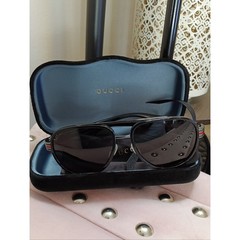 Gucci GG0447S 001 Black Aviator Sunglasses with Green and Red Temple Stripes