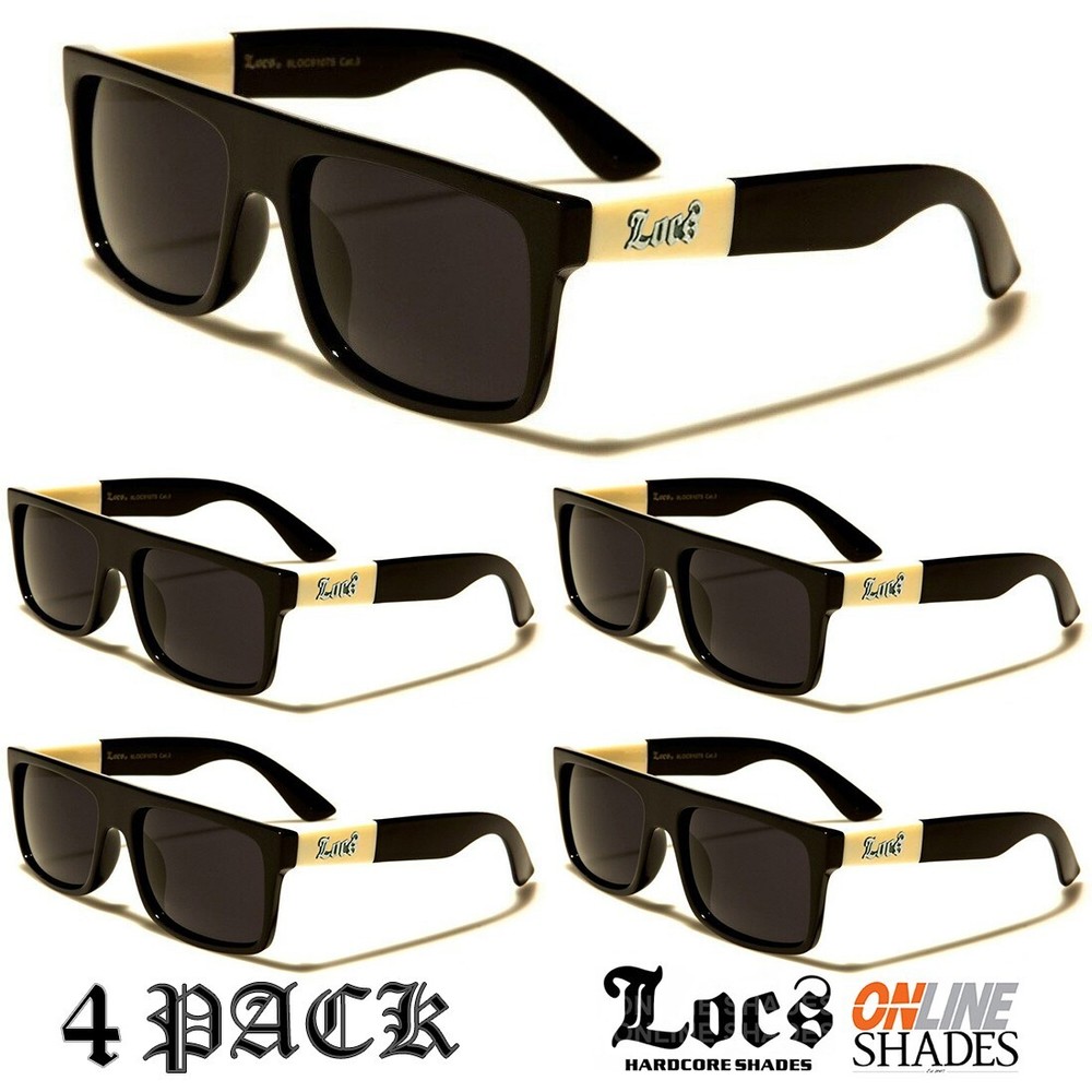 4 Pack LOCS Flat Top Squared BLACK IVORY Gangster Cholo Designer OG Sunglasses