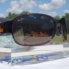 **NEW + RARE** Maui Jim “MAKENA” 244-20 Gloss Dark Brown {STAINLESS STEEL WRAPS}