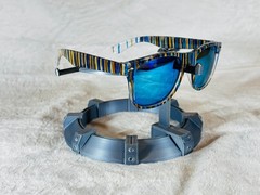 Custom PixelVivid Blue and Brown Solid Stripe Sunglasses with Blue Lenses