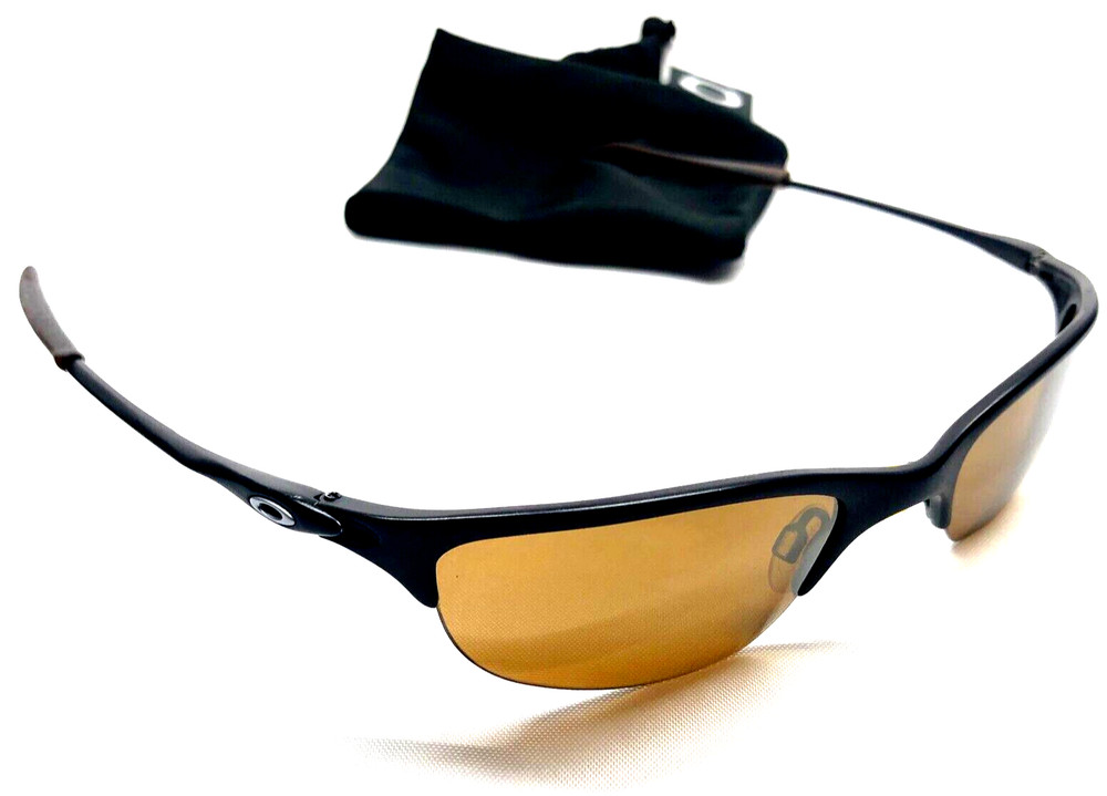 RARE OAKLEY HALF WIRE SUNGLASSES Dark Carbon Frames w/ Gold Iridium Lenses