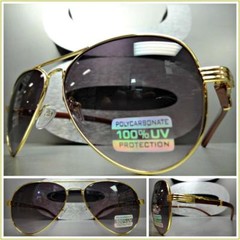 Men’s Classy Elegant VINTAGE RETRO Style SUN GLASSES Gold Meta & Faux Wood Frame