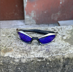 Vintage Oakley Splice Blue Sunglasses Sliver Frame Gorpcore Style