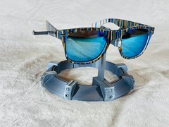 Custom PixelVivid Blue and Brown Solid Stripe Sunglasses with Blue Lenses