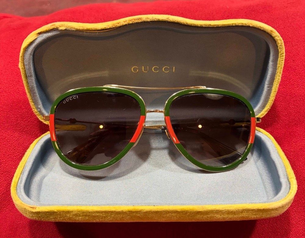 Gucci 0062S_003 Grey Gradient Lens Pilot Sunglasses – Green/Gold
