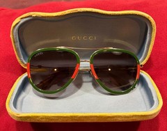 Gucci 0062S_003 Grey Gradient Lens Pilot Sunglasses – Green/Gold
