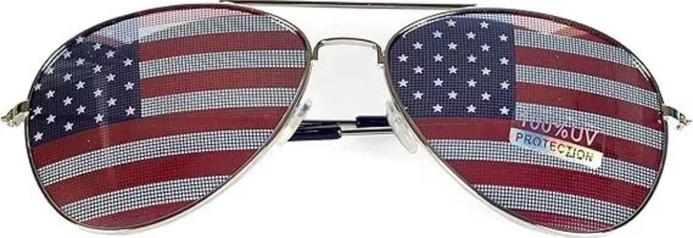 1-USA Glasses American Flag ,Aviator Sunglasses Patriotic, United States. SILVER