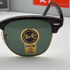 Ray-Ban RB3016 W0366 Clubmaster Sunglasses Brown Tortoise Arista Gold G-15 Green
