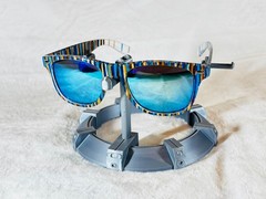 Custom PixelVivid Blue and Brown Solid Stripe Sunglasses with Blue Lenses