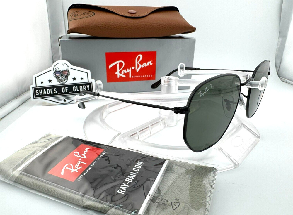 RAY-BAN HEXAGONAL RB3548N 002/58 BLACK G-15 GREEN POLARIZED SUNGLASSES 54MM NEW