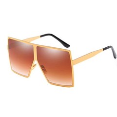Oversized Square Sunglasses Men Gold Frame Gradient Brown Lenses Fashion Shades