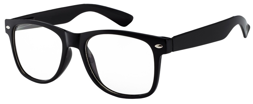 BLACK SHINY GLASSES CLEAR LENS CLASSIC VINTAGE RETRO SUNGLASSES SHADES UVB UVA
