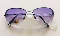 One SUNGLASSES UV400 100%UV Block Metal Black Frame+Lens D.Color+Crystal (M29)