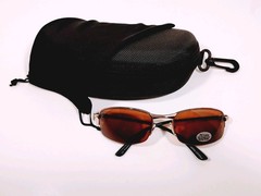 Semi Rimless Sunglasses W/Gold Spring Temple Frame & Copper Polycarbonate Lenses