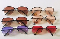 One SUNGLASSES UV400 100%UV Block Metal Black Frame+Lens D.Color+Crystal (M29)