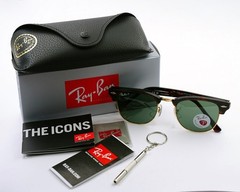 Ray-Ban Sunglasses RB3016 Clubmaster Tortoise Frame Polarized Green Lens 51mm