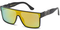 LOCS Oversized Flat Top Shield Single-Lens Metal Logo Temple Mirror Sunglasses