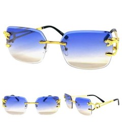 CLASSY Elegant Sophisticated Modern Retro Hip Hop SUN GLASSES Gold Rimless Frame