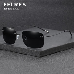 Metal Square Sports Polarized Rimless Sunglasses For Men Driving Retro Glasses