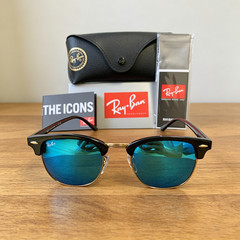 Ray-Ban RB3016 Sunglasses Clubmaster Classic Black Frame Blue Lens 51 mm
