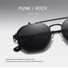 Double Lens Flip Up Sunglasses Men Women Geometric Square Steampunk Sun Glasses