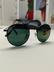 Ray-Ban RB3447 Black Frame Green Lens Round Metal Sunglasses