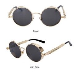 Trendy Steampunk Round Sunglasses Retro Metal Hippie Circle Style Sun Glasses