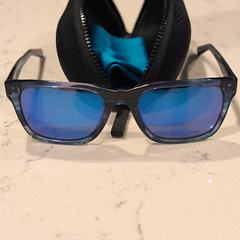 Men’s Square Sunglasses Black Plastic Frame Blue Mirrored Plastic Lenses