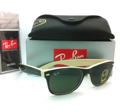 Ray-Ban Sunglasses RB 2132 875 52-18 NEW WAYFARER Black-Beige Frame Green Lenses