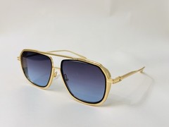 Square Gold Metal Frame Gradient Blue Lens Sunglasses Lightweight Solid Men