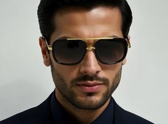 Men Sunglasses Designer Fashion Retro Square Classy Vintage Gold Metal Frame Big